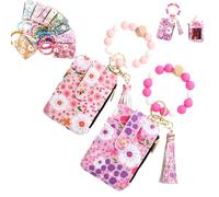 Women's Boho Beaded Wallet with Flower Pattern, Boho Style Beaded Tassel Keychain Wallets, Wristlet Keychainwallet with Flower Patterns (2PCS A)