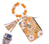 Women's Boho Beaded Wallet with Tassel, Floral and Fruit Pattern Wristlet Keychain Card Holder, Handmade Clutch Purse with Zipper, Ethnic Embroidered Coin Purse for Travel, Party, Everyday Use