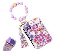 Women's Boho Beaded Wallet with Tassel, Floral and Fruit Pattern Wristlet Keychain Card Holder, Handmade Clutch Purse with Zipper, Ethnic Embroidered Coin Purse for Travel, Party, Everyday Use