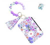 Women's Boho Beaded Wallet with Tassel, Floral and Fruit Pattern Wristlet Keychain Card Holder, Handmade Clutch Purse with Zipper, Ethnic Embroidered Coin Purse for Travel, Party, Everyday Use