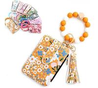 Women's Boho Beaded Wristlet Wallet, Flower Pattern Tassel Keychain Wallet, Small Compartment Credit Card Holder Purse (Yellow)