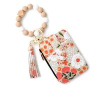 Women's Boho Style Beaded & Tassel Decorated Keychain, Small Credit Card Holder for Women, with Beaded Tassel Decoration (Rose Red)