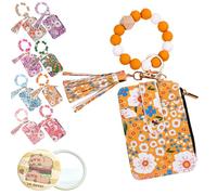 Women's Bohos Beaded Wallets with Flower Pattern, Bohos Style Beaded Tassel Keychain Wallet, Vintage Wristlet Keychain Card Holder, for Women Travel and Everyday Use (G)