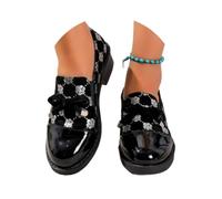 Women's Bow Elastic Casual Chunky Platform Loafers, Wide Fit Round Toe Retro Bowknot Loafers, Elegant Chunky Dress Moccasins Shoes (Slivery,36)