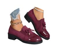 Women's Bow Elastic Casual Chunky Platform Loafers, Wide Fit Round Toe Retro Bowknot Loafers, Elegant Chunky Dress Moccasins Shoes (Wine,41)