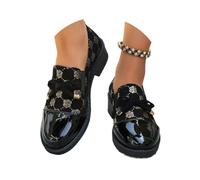 Women's Bow Elastic Casual Chunky Platform Loafers, Wide Fit Round Toe Retro Bowknot Loafers, Elegant Chunky Dress Moccasins Shoes (Gold,40)