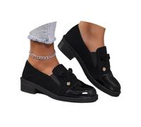 Women's Bow Elastic Casual Chunky Platform Loafers, Wide Fit Round Toe Retro Bowknot Loafers, Elegant Chunky Dress Moccasins Shoes (Black,36)