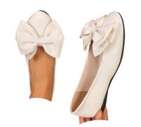 Women's Bowknot Ballet Flats, Mary Jane Shoes Lightweight Comfortable Work Flat Shoe for Women Office (White,42)