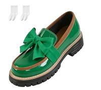 Women's Bowknot Thick Sole Loafers, Fashionable Elegant Chunky Heel Loafers for Work, Travel & Everyday Casual Wear (Dark Green,39)