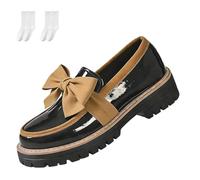 Women's Bowknot Thick Sole Loafers, Fashionable Elegant Chunky Heel Loafers for Work, Travel & Everyday Casual Wear (Khaki-a,37)