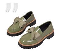 Women's Bowknot Thick Sole Loafers, Fashionable Elegant Chunky Heel Loafers for Work, Travel & Everyday Casual Wear (Light Green,38)