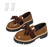 Women's Bowknot Thick Sole Loafers, Fashionable Elegant Chunky Heel Loafers for Work, Travel & Everyday Casual Wear (Khaki-b,39)