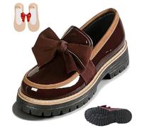 Women's Bowknot Thick Sole Loafers, Women's Patent Leather Bowknot Chunky Platform Loafers - Casual Dress Shoes for Office Business Work Everyday Wear (Coffee,43)