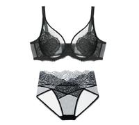Women's Bra Full Cup Gathered Underwear Set No Side Breast Collection(Black,L)(Black,L)