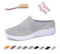 Women's Breathable Knit Slip-on Walking Shoes - Backless Sneakers with Arch Support & Memory Foam - Closed Toe Orthopedic Mules, Casual Summer Loafers & Slide-in Clogs (Grey,38)