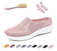 Women's Breathable Knit Slip-on Walking Shoes - Backless Sneakers with Arch Support & Memory Foam - Closed Toe Orthopedic Mules, Casual Summer Loafers & Slide-in Clogs (Pink,36)