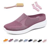 Women's Breathable Knit Slip-on Walking Shoes - Backless Sneakers with Arch Support & Memory Foam - Closed Toe Orthopedic Mules, Casual Summer Loafers & Slide-in Clogs (Purple,36)