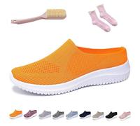 Women's Breathable Knit Slip-on Walking Shoes - Backless Sneakers with Arch Support & Memory Foam - Closed Toe Orthopedic Mules, Casual Summer Loafers & Slide-in Clogs (Orange,42)
