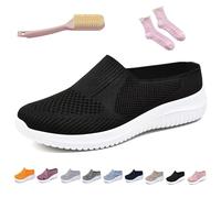Women's Breathable Knit Slip-on Walking Shoes - Backless Sneakers with Arch Support & Memory Foam - Closed Toe Orthopedic Mules, Casual Summer Loafers & Slide-in Clogs (Black,36)