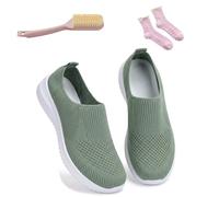 Women's Breathable Knit Slip-on Walking Shoes - Backless Sneakers with Arch Support & Memory Foam - Closed Toe Orthopedic Mules, Casual Summer Loafers & Slide-in Clogs (Green,39)