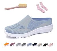 Women's Breathable Knit Slip-on Walking Shoes - Backless Sneakers with Arch Support & Memory Foam - Closed Toe Orthopedic Mules, Casual Summer Loafers & Slide-in Clogs (Blue,44)