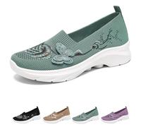 Women's Butterfly Embroidered Loafers, Breathable Knit Mesh Slip on Wide Fit Comfort Non-Slip Arch Support Casual Walking Sneakers (Green,40)