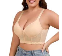 Women's Button Front Bra. Fashion Backless Comfortable Adjustable Straps and Cups. Seamless ., Black, 6XL(Beige,4XL)