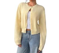 Women's Button Up Knit Cardigan Crew Neck Long Sleeve Sweater