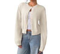 Women's Button Up Knit Cardigan Crew Neck Long Sleeve Sweater