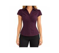 Women's Button Up Shirt, Short Sleeve Slim Fit Collared Cropped Blouse | Y2K fitted top with a button front and short sleeves for preppy looks, casual outfits and going out