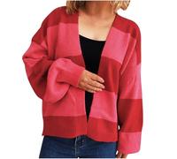 Women's Cardigan Sweaters Long Lantern Sleeve V-Neck Coats Colorblocked Open Front Sweater Loose Winter Clothing