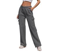 Womens Cargo Sweatpants Casual Baggy Fleece High Waisted Joggers Pants Wide Leg Athletic Trousers with Pockets Robe Tee Shirt Femme Longue Pantacourt Femme Chic (Dark Gray, M)