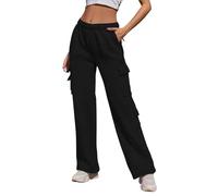 Womens Cargo Sweatpants Casual Baggy Fleece High Waisted Joggers Pants Wide Leg Athletic Trousers with Pockets Robe Tee Shirt Femme Longue Pantacourt Femme Chic (Black, M)