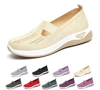 Women's Casual Breathable Slip on Orthopaedic Walking Sneakers, Women's Walking Shoes for Balance, Woven Breathable Soft Sole Shoes (Beige,41)