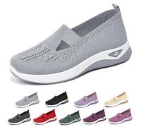 Women's Casual Breathable Slip on Orthopaedic Walking Sneakers, Women's Walking Shoes for Balance, Woven Breathable Soft Sole Shoes (Gray,40)