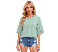 Women's Casual Chiffon Blouse Round Neck Half Sleeve Loose Fit Flowy Tops Summer Spring Elegant Tunic Shirt for Work Daily Wear Burgundy