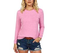 Women's Casual Long Sleeve Crew Neck T-Shirt Solid Color Basic Top Soft Relaxed Fit Pullover Blouse for Daily Wear Spring Fall【