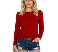 Women's Casual Long Sleeve Crew Neck T-Shirt Solid Color Basic Top Soft Relaxed Fit Pullover Blouse for Daily Wear Spring Fall【