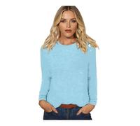 Women's Casual Long Sleeve Crew Neck T-Shirt Solid Color Basic Top Soft Relaxed Fit Pullover Blouse for Daily Wear Spring Fall【