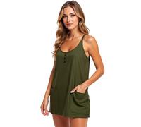 Women's Casual Loose Fit Sleeveless V-Neck Button Front Spaghetti Strap Summer Nightgown Sleepwear Dress with Pockets Light Blue Cotton Blend