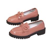 Women's Casual Patent Leather Bow Loafers, Bowknot Thick Sole Loafers for Women Comfortable Closed Toe Thick Sole (Pink,40)