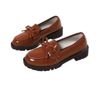 Women's Casual Patent Leather Bow Loafers, Bowknot Thick Sole Loafers for Women Comfortable Closed Toe Thick Sole (Brown,43)
