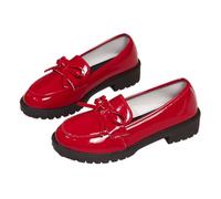 Women's Casual Patent Leather Bow Loafers, Bowknot Thick Sole Loafers for Women Comfortable Closed Toe Thick Sole (Red,36)
