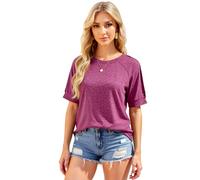 Women's Casual Raglan Sleeve T-Shirt with Button Detail Crew Neck Short Sleeve Tops Loose Fit Summer Spring Blouse for Daily Wear and Vacation