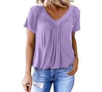 Women's Casual Short Sleeve V Neck Basic T-Shirts Soft Casual Loose Fit Ruched Top T Shirt 2025 Plain Tee Shirts Tunic (Purple, XL)