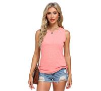 Women's Casual Sleeveless Tank Top Round Neck Loose Fit Summer Tee Shirt with Side Split Hem Soft Basic Vest Tops for Daily Wear