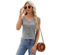 Women's Casual Sleeveless Tank Top with Front Buttons Soft Ribbed Knit Scoop Neck Summer Basic Camisole for Daily Wear Beach Vacation