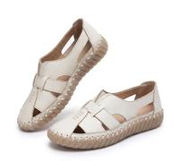 Women's Casual Slip on Loafers Comfort Closed Toe Hand-Stitching Woven Cutout Leather Oxford Softsole Walking Sandals Summer Comfortable Soft Sole Non-Slip Slip on Loafer (White,43)