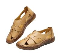 Women's Casual Slip on Loafers Comfort Closed Toe Hand-Stitching Woven Cutout Leather Oxford Softsole Walking Sandals Summer Comfortable Soft Sole Non-Slip Slip on Loafer (Yellow,43)