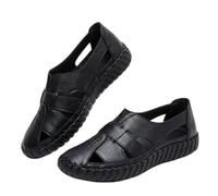 Women's Casual Slip on Loafers Comfort Closed Toe Hand-Stitching Woven Cutout Leather Oxford Softsole Walking Sandals Summer Comfortable Soft Sole Non-Slip Slip on Loafer (Black,40)